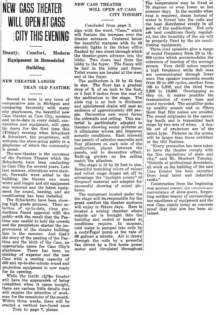 Cass Theatre - Article On Re-Opening As Cass Theater Dec 1935